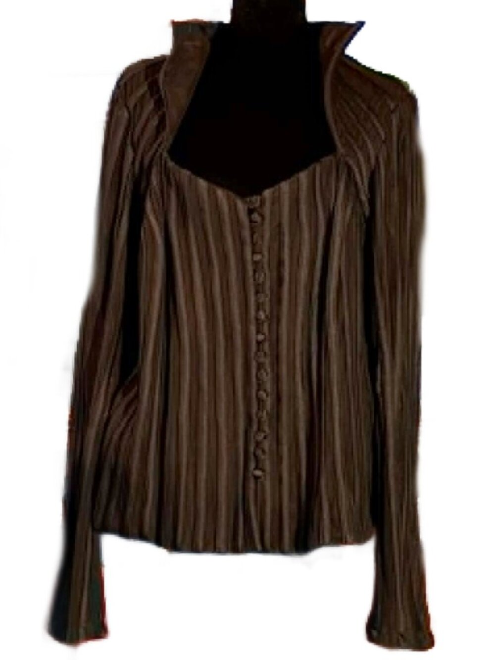 JS Collections Top Women’s 18 Black Ribbed Semi Sheer Button Front Flare Sleeve